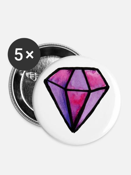 Lila Aquarell-Diamant-Edelstein - Buttons mittel 32 mm (5er Pack) - Weiß