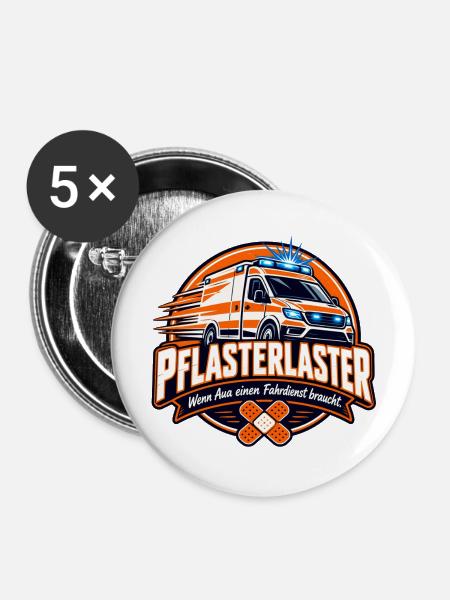 PflasterLaster Rettungsservice Logo - Buttons mittel 32 mm (5er Pack) - Weiß