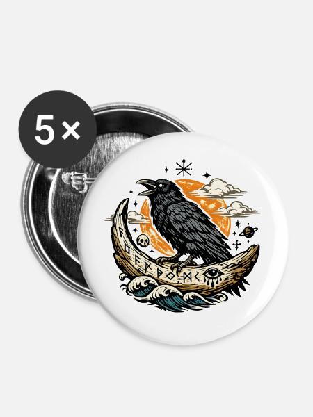 Rabenmond und Flammender Mond - Buttons mittel 32 mm (5er Pack) - Weiß