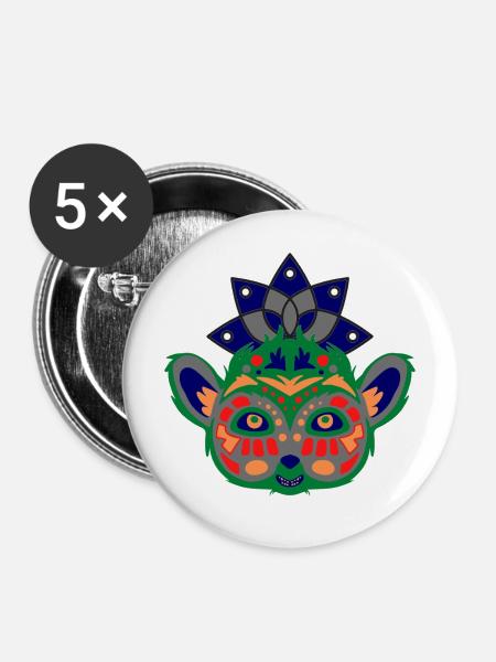 Bunter Lemur - Buttons mittel 32 mm (5er Pack) - Weiß