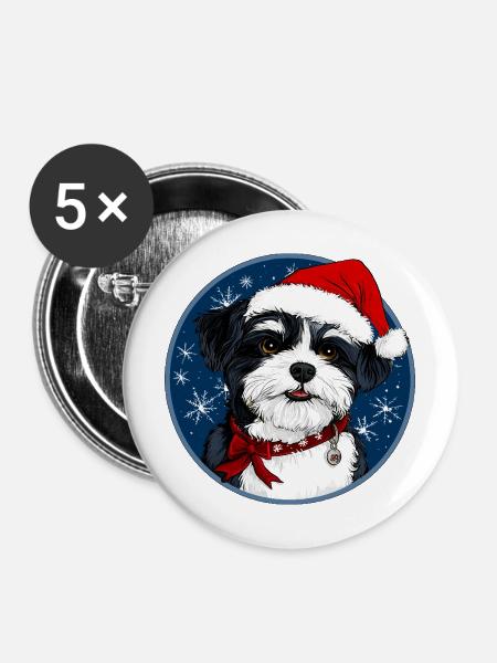 Hund Weihnachtsmann - Buttons mittel 32 mm (5er Pack) - Weiß