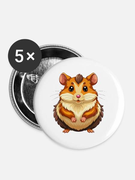 Hamster - Buttons mittel 32 mm (5er Pack) - Weiß