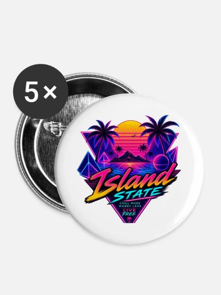 Insel Neon Retro Sunset - Buttons mittel 32 mm (5er Pack) - Weiß