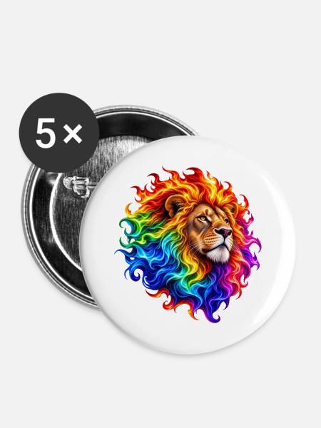 Feuerregenbogenlöwe - Buttons mittel 32 mm (5er Pack) - Weiß