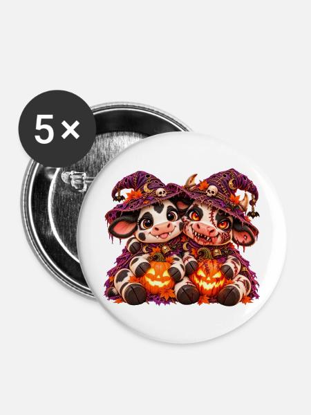 Halloween-Kuh-Umarmung (Yin Yang) - Buttons mittel 32 mm (5er Pack) - Weiß