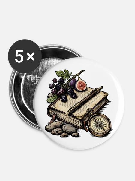 Botanisches Reisebuch - Buttons mittel 32 mm (5er Pack) - Weiß