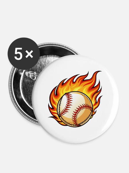 Flaming BaseBall - Buttons mittel 32 mm (5er Pack) - Weiß