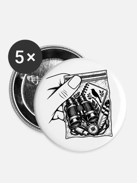Ornithologie-Sucht – Zwillingsvogelbeutel - Buttons mittel 32 mm (5er Pack) - Weiß