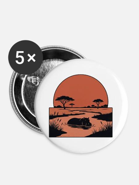 Nilpferd Savanne Afrika - Buttons mittel 32 mm (5er Pack) - Weiß