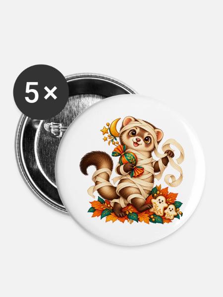 Bär in Herbstband gewickelt - Buttons mittel 32 mm (5er Pack) - Weiß