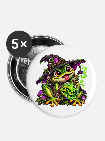 Froschhexe mit Zaubertrank – Gothic Fantasy - Buttons mittel 32 mm (5er Pack) - Weiß