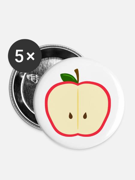 Halb-Apfel-Scheibe Cartoon - Buttons mittel 32 mm (5er Pack) - Weiß