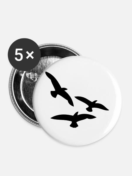 Vögel - Buttons mittel 32 mm (5er Pack) - Weiß