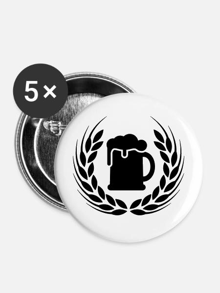 Bier Ähre Kranz - Buttons mittel 32 mm (5er Pack) - Weiß