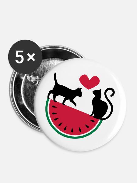 Melon Cat Love - Buttons mittel 32 mm (5er Pack) - Weiß