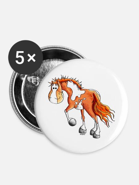 Knuffiger Pinto - Westernpferd - Buttons mittel 32 mm (5er Pack) - Weiß