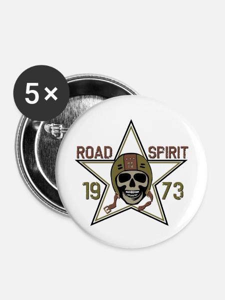 Straßengeist Schädel Stern 1973 - Buttons mittel 32 mm (5er Pack) - Weiß