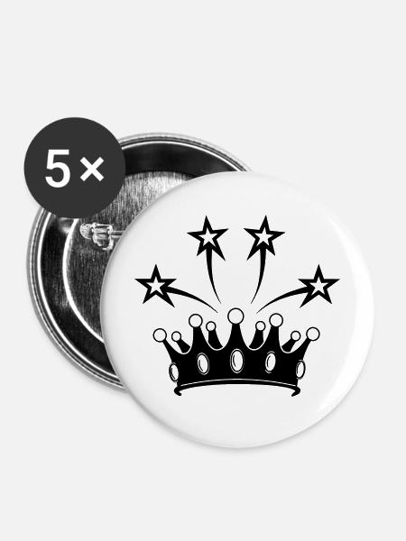 Krone mit Sternen - Buttons mittel 32 mm (5er Pack) - Weiß
