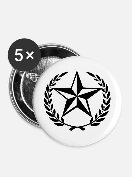 Stern im Lorbeerkranz - Buttons mittel 32 mm (5er Pack) - Weiß