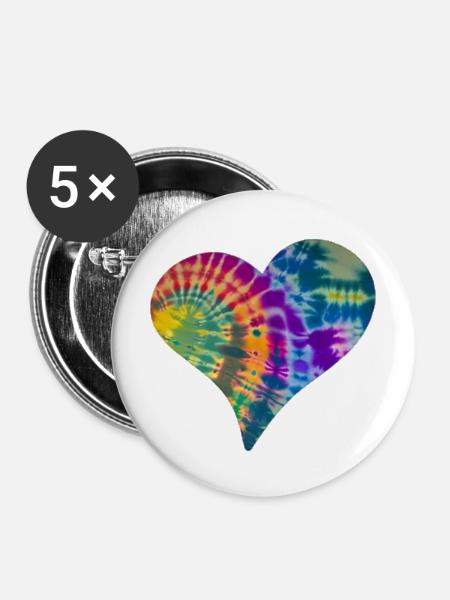 Tie Dye Herz - Buttons mittel 32 mm (5er Pack) - Weiß