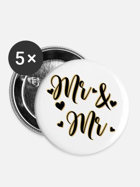 Herr und Herr - Buttons mittel 32 mm (5er Pack) - Weiß