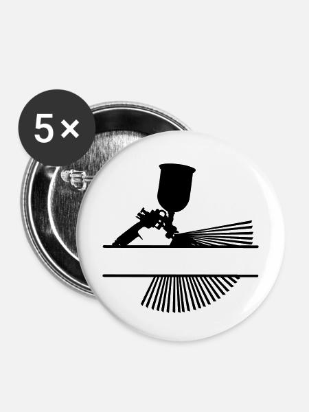 Spray mit Textbanner - Buttons mittel 32 mm (5er Pack) - Weiß
