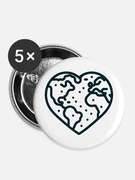 Herzförmige Erde - Buttons mittel 32 mm (5er Pack) - Weiß