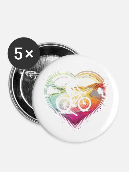 Lebendiges Fahrradherz-Design - Buttons mittel 32 mm (5er Pack) - Weiß