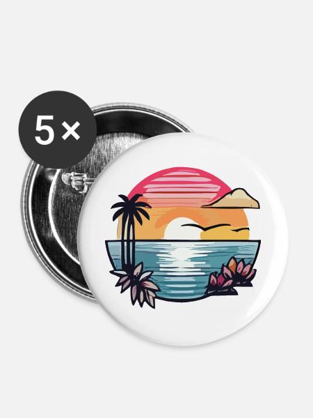 Sommerzeit - Buttons mittel 32 mm (5er Pack) - Weiß