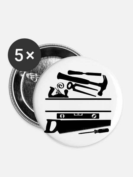 Banner für Zimmermannswerkzeuge - Buttons mittel 32 mm (5er Pack) - Weiß