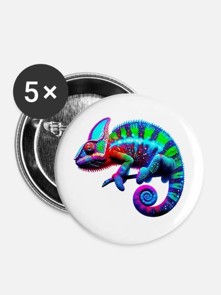 Chamäleon - Buttons mittel 32 mm (5er Pack) - Weiß