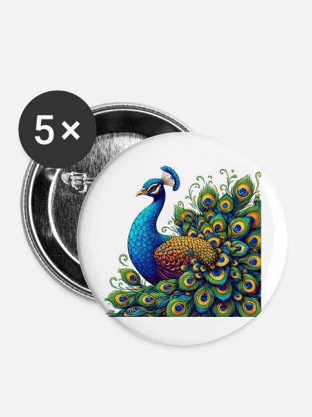 Pfau - Buttons mittel 32 mm (5er Pack) - Weiß