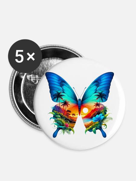 Schmetterling - Buttons mittel 32 mm (5er Pack) - Weiß