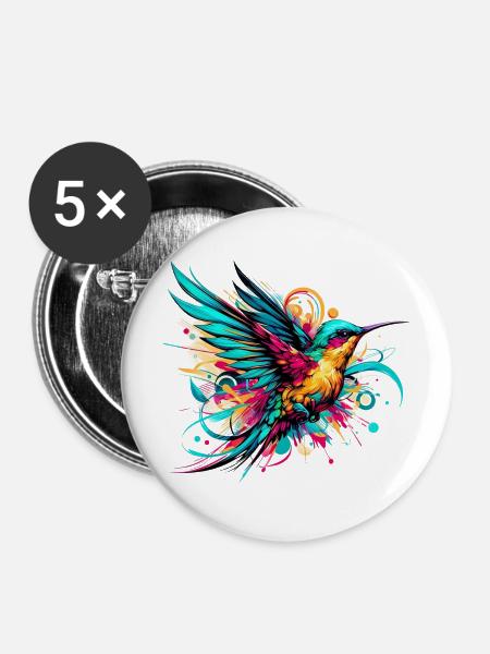 Kolibri - Buttons mittel 32 mm (5er Pack) - Weiß