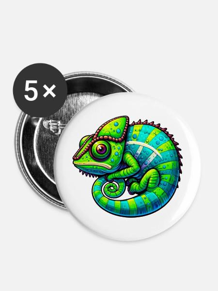 Chamäleon - Buttons mittel 32 mm (5er Pack) - Weiß