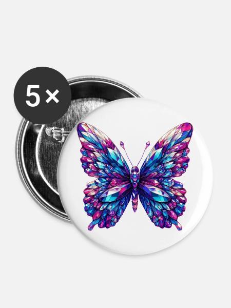 Kristall-Schmetterling - Buttons mittel 32 mm (5er Pack) - Weiß