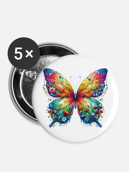 Schmetterling - Buttons mittel 32 mm (5er Pack) - Weiß