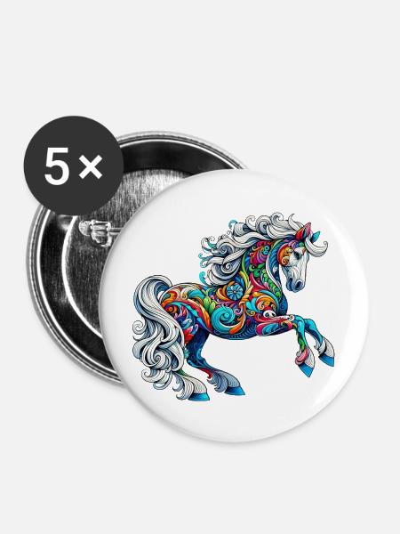 Pferd - Buttons mittel 32 mm (5er Pack) - Weiß