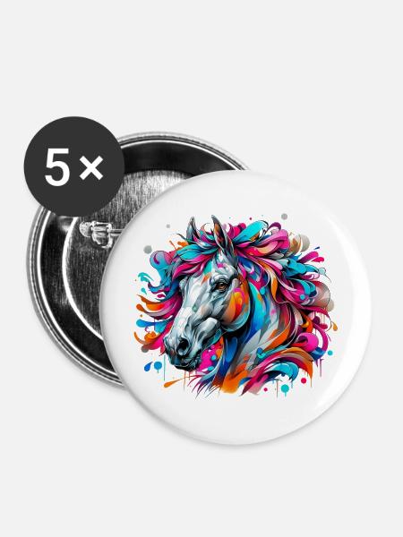 Pferd - Buttons mittel 32 mm (5er Pack) - Weiß