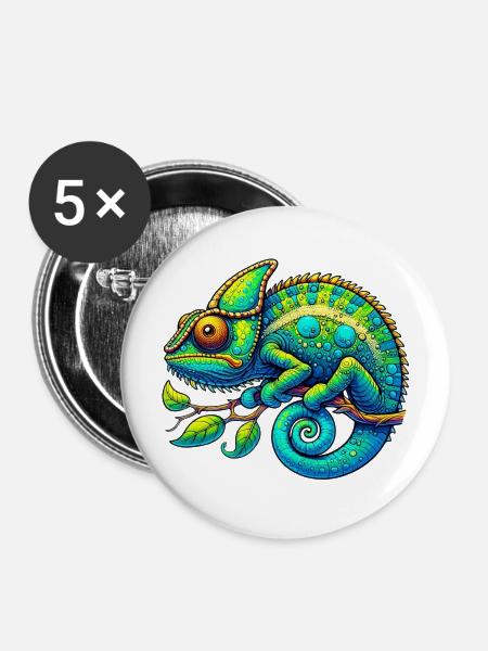 Chamäleon - Buttons mittel 32 mm (5er Pack) - Weiß