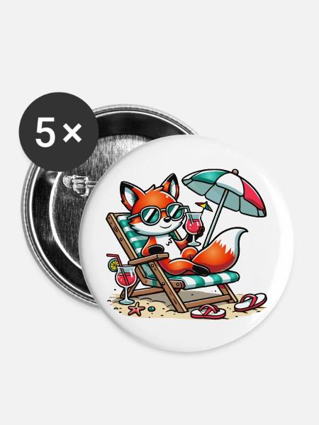 Fuchs am Strand - Buttons mittel 32 mm (5er Pack) - Weiß