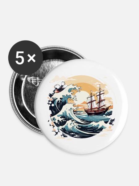 Segeln - Buttons mittel 32 mm (5er Pack) - Weiß