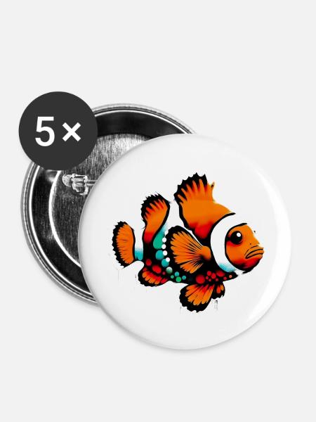 Clownfische - Buttons mittel 32 mm (5er Pack) - Weiß
