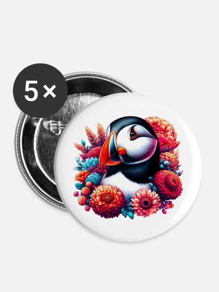 Papageitaucher - Buttons mittel 32 mm (5er Pack) - Weiß