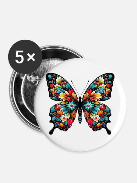 Schmetterling - Buttons mittel 32 mm (5er Pack) - Weiß