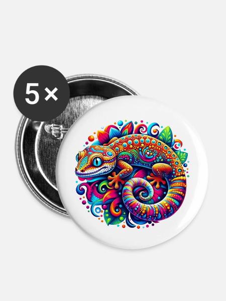 Gecko - Buttons mittel 32 mm (5er Pack) - Weiß