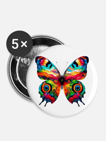 Schmetterling - Buttons mittel 32 mm (5er Pack) - Weiß
