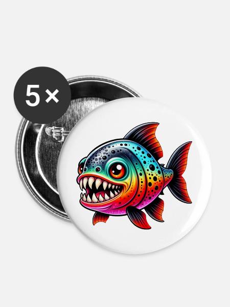 Piranha - Buttons mittel 32 mm (5er Pack) - Weiß