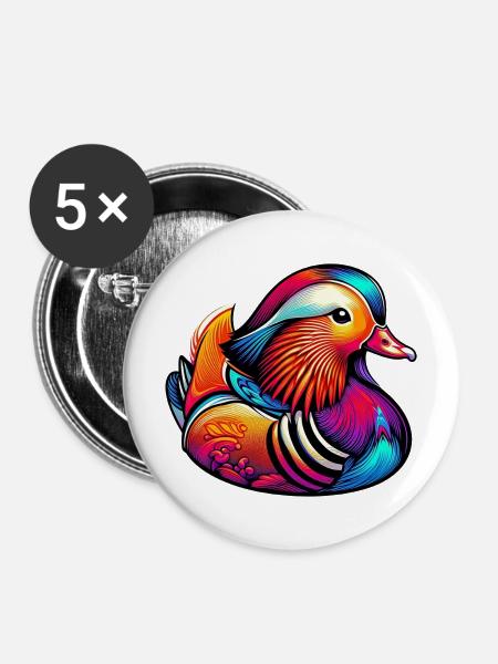 Mandarinente - Buttons mittel 32 mm (5er Pack) - Weiß