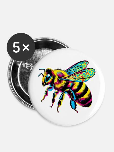Biene - Buttons mittel 32 mm (5er Pack) - Weiß